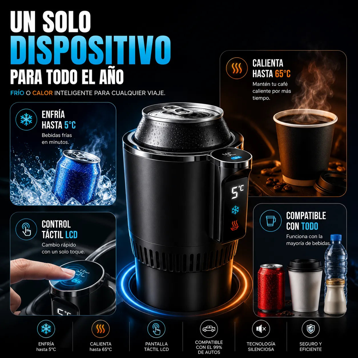 Portavasos Inteligente 2 En 1 Frio Calor