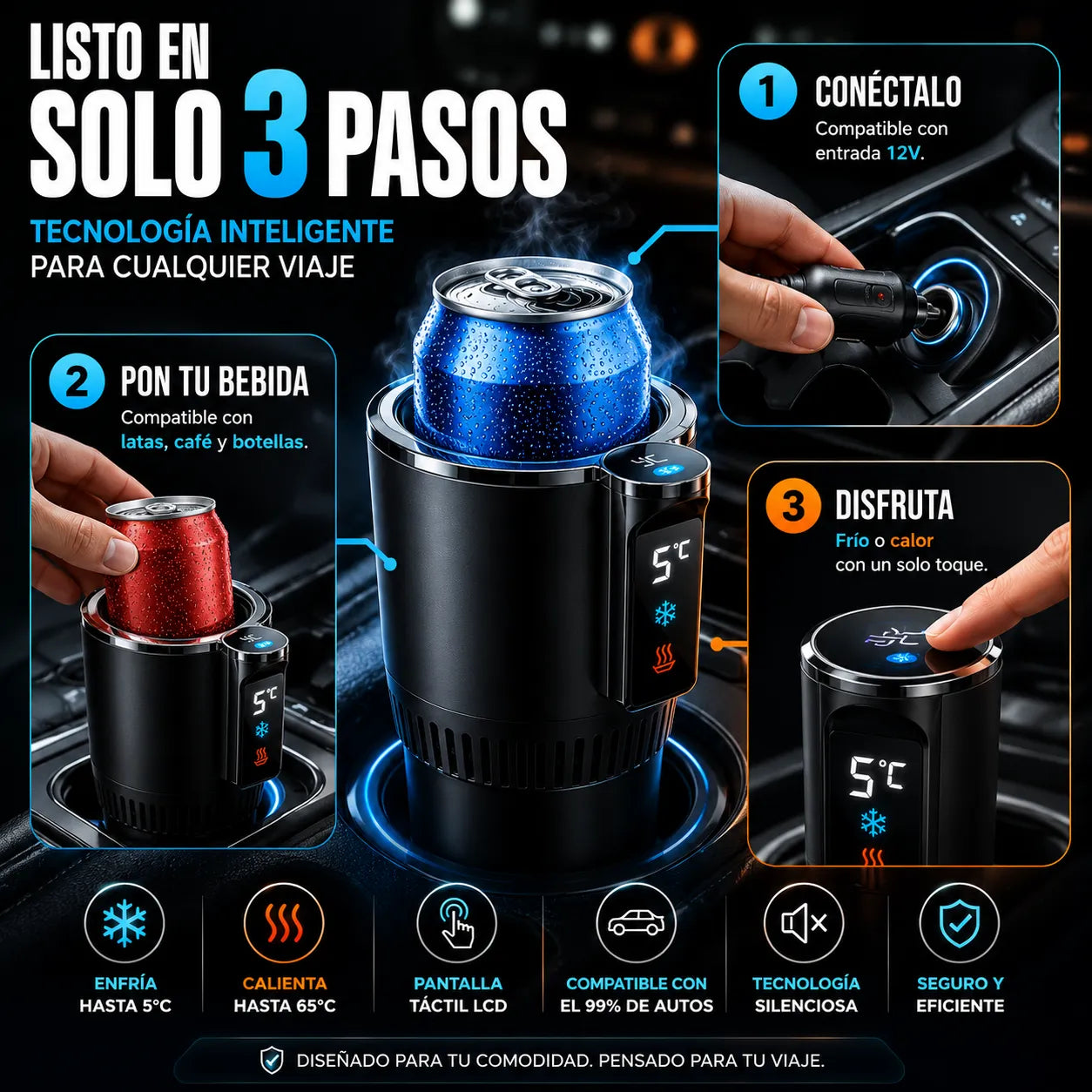 Portavasos Inteligente 2 En 1 Frio Calor