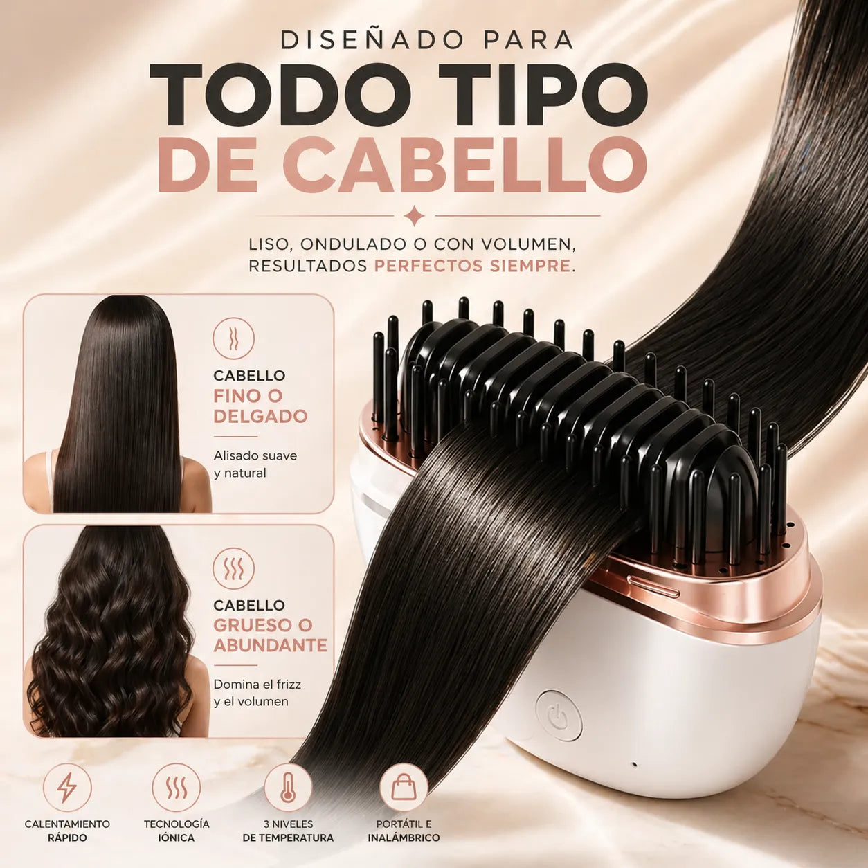 Mini Cepillo Alisador Recargable