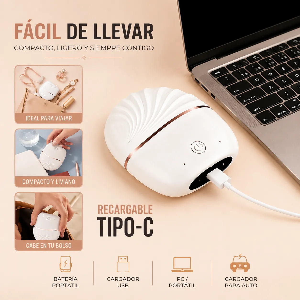 Mini Cepillo Alisador Recargable