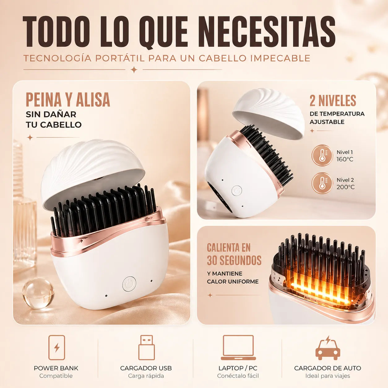 Mini Cepillo Alisador Recargable