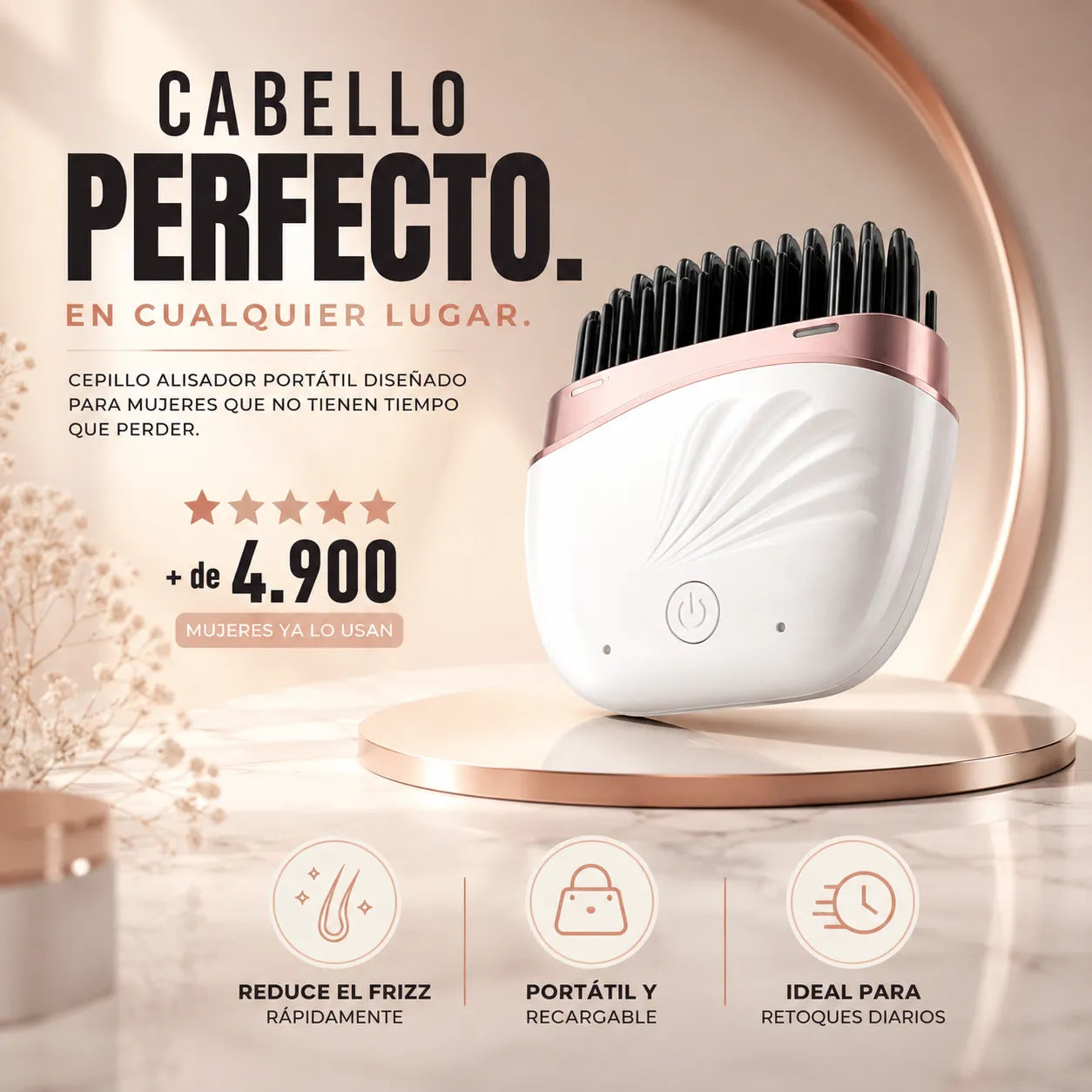 Mini Cepillo Alisador Recargable